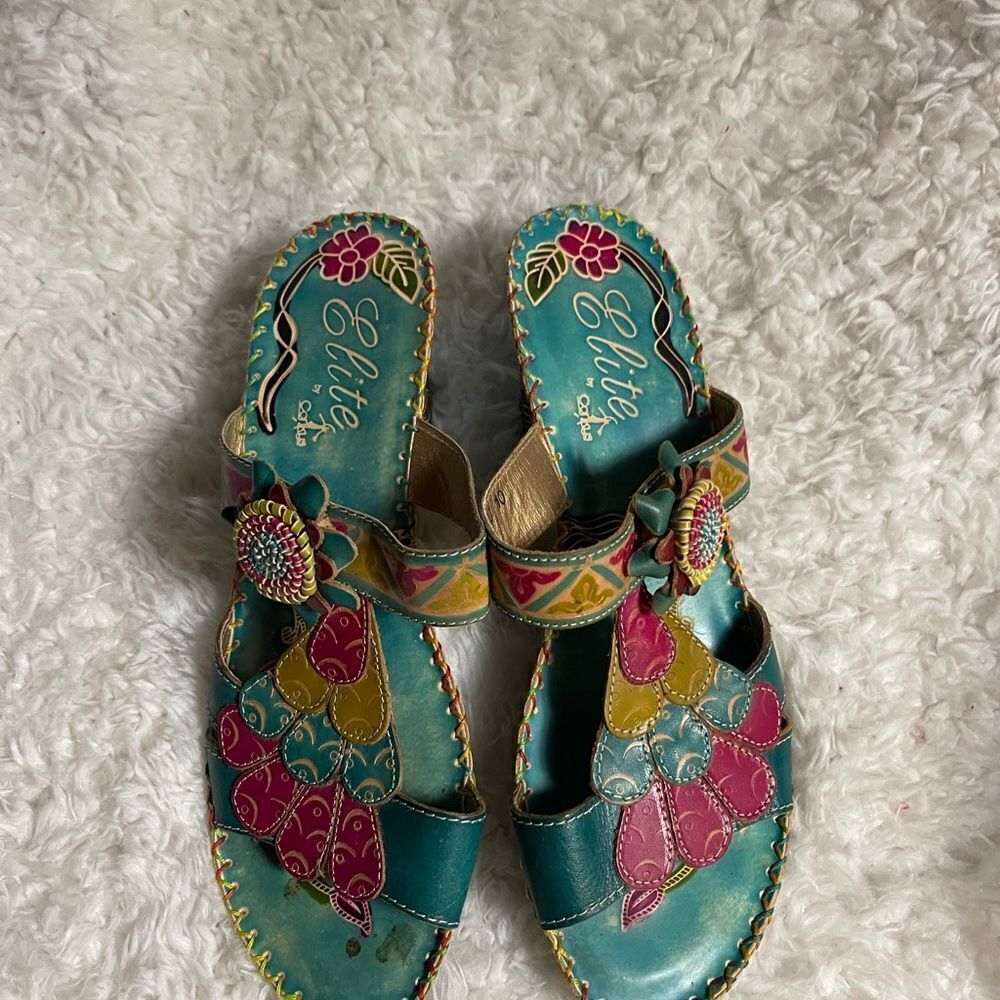 Elite by Corkys Women's Sandals New Size 10 Navaho Style Turquoise - Picture 5 of 13